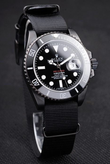 Repliche Rolex Svizzeri Submariner Pro Hunter Cinturino in tessuto nero Quadrante nero
