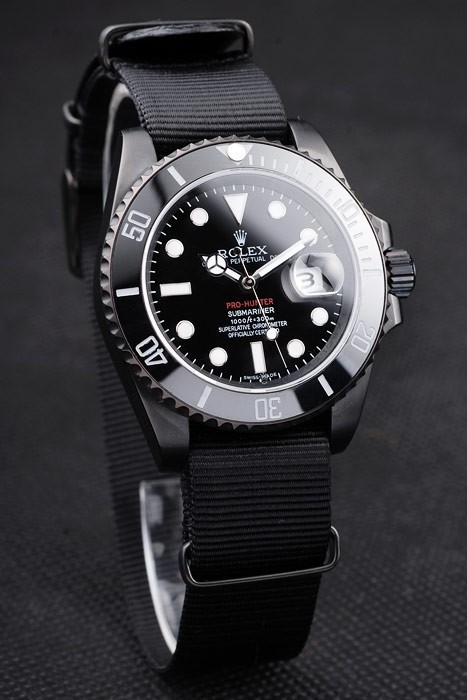 Repliche Rolex Svizzeri Submariner Pro-Hunter Cinturino in tessuto nero Quadrante nero