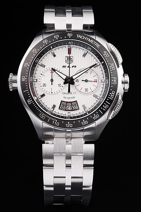 Tag Heuer Swiss SLR Tachymeter Bezel Stainless Steel White Dial