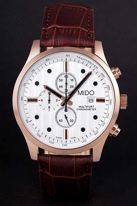 Mido Multifort Brown Croco Leather Strap White Dial 80287