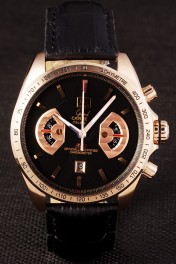 Tag Heuer Carrera Rose Gold Case Black Dial Black Leather Strap