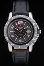 Longines HydroConquest Black Leather Strap Black Ceramic Tachymeter Black Dial 80225