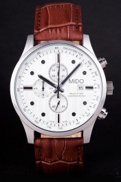 Mido Multifort Brown Croco Leather Strap White Dial 80286