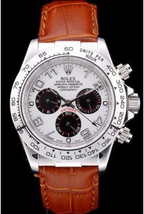 Rolex Daytona Stainless Steel Case White Dial Brown Leather Strap