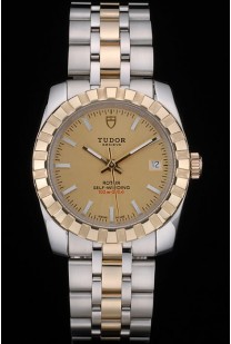 Swiss Tudor Classic Rose Gold Ribber Bezel Crystal Encrusted Golden Dial 80302