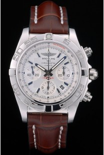 Swiss Breitling Certifie Stainless Steel Bezel Brown Croco Leather Bracelet White Dial 80285