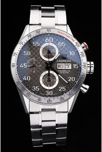 Tag Heuer Swiss Carrera Tachymeter Bezel Stainless Steel Checkered Brown Dial