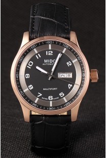 Mido Multifort Black Croco Leather Strap Black-Silver Dial 80298