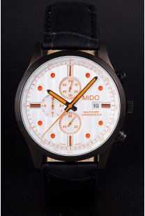 Mido Multifort Black Croco Leather Strap Orange Dial Details 80289