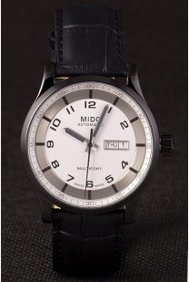 Mido Multifort Black Croco Leather Strap White-Silver Dial 80297