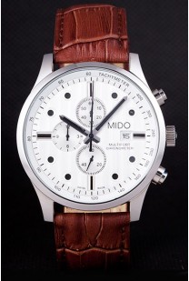 Mido Multifort Brown Croco Leather Strap White Dial 80286