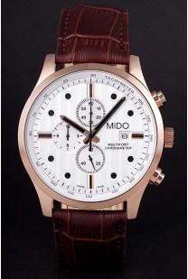 Mido Multifort Brown Croco Leather Strap White Dial 80287