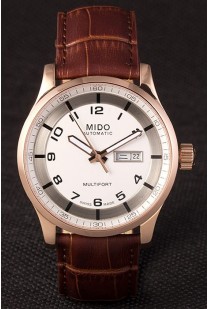 Mido Multifort Brown Croco Leather Strap White-Silver Dial 80300