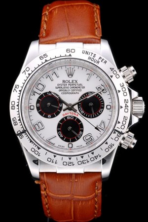 Rolex Daytona Stainless Steel Case White Dial Brown Leather Strap