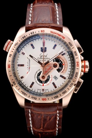 Tag Heuer Carrera Rose Gold Case White Dial Brown Leather Strap