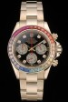 Rolex Daytona Cosmograph Rainbow Crystals Bezel Rose Gold Strap Black Dial 80251