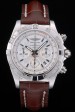 Swiss Breitling Certifie Stainless Steel Bezel Brown Croco Leather Bracelet White Dial 80285