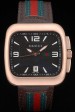 Gucci Brown Leather Strap Rose Gold Bezel Black Dial 80221